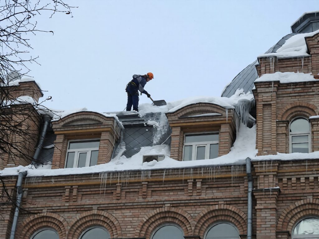Установка снегозадержателей промышленными альпинистами